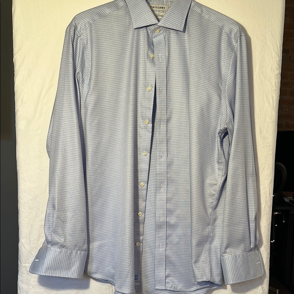 Twillory Tailored Fit Blue Checked Dress Shirt